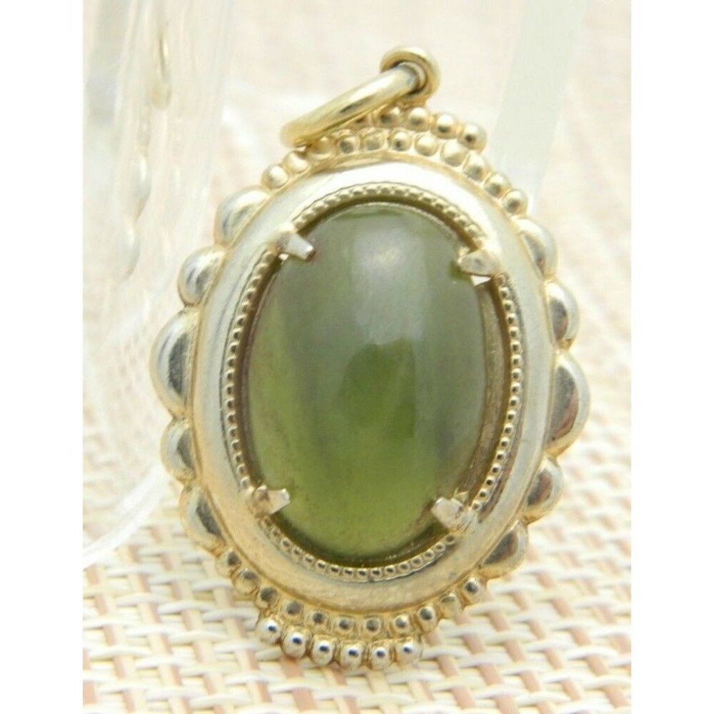 Green Agate Stone Oval Gold Tone Southwest Style N